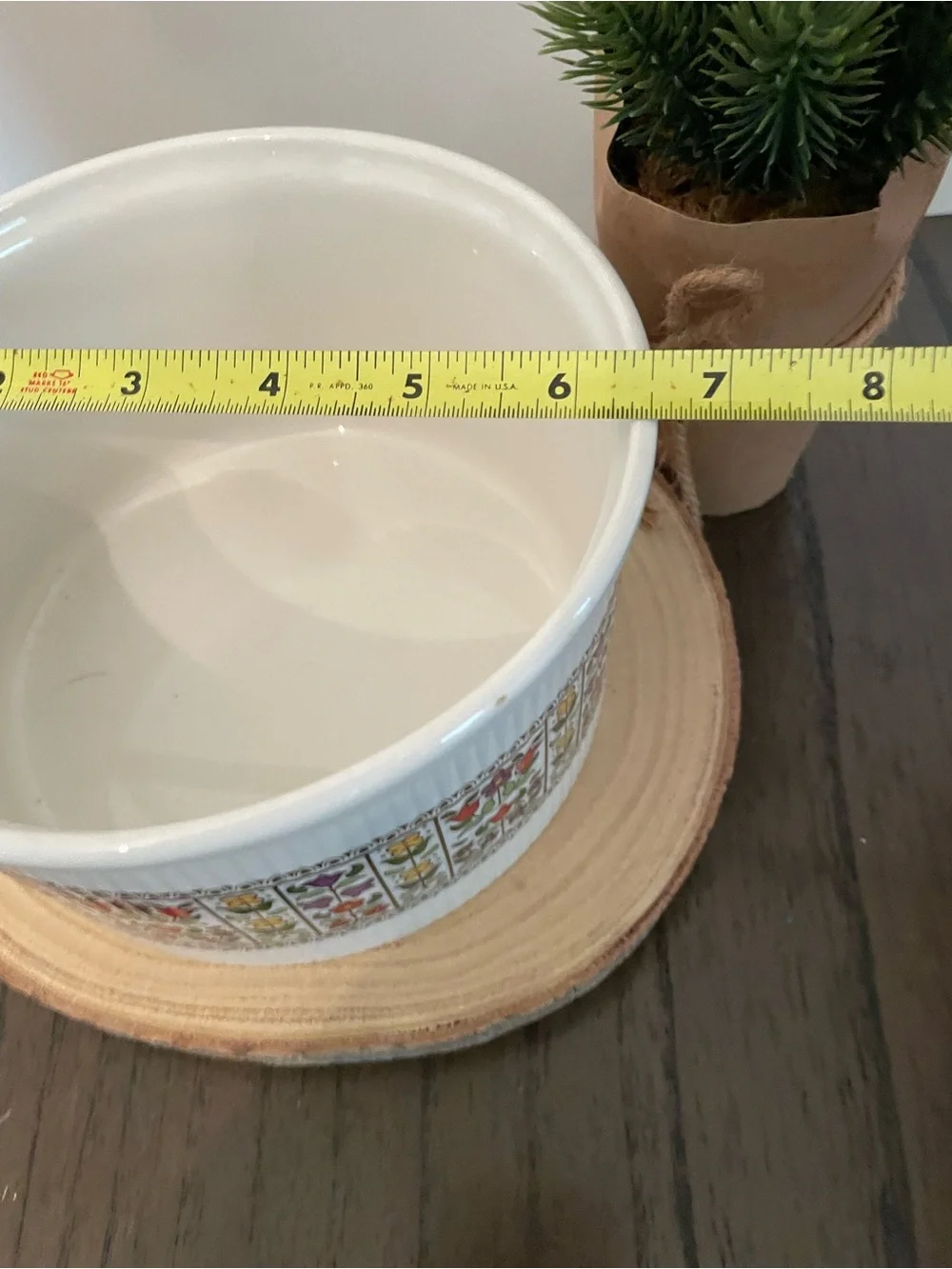 Vintage Cream Ceramic Planter with Multicolor Floral Band